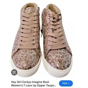 Hey Girl Corkys Imagine Taupe Leopard Metallic High Top Sneakers Womens 7 Zipper